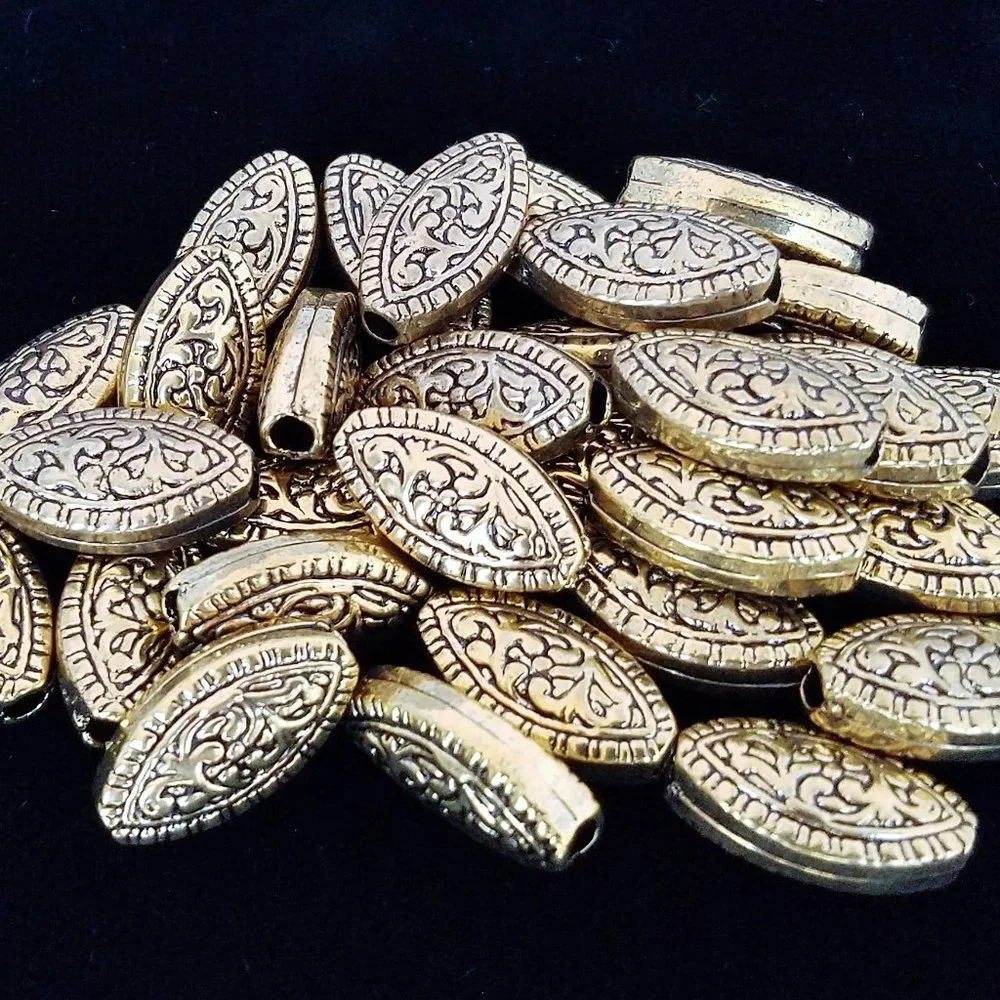 25 Metalized BEADS plastic brass almond DIY crafts jewelrymaking oxidized new